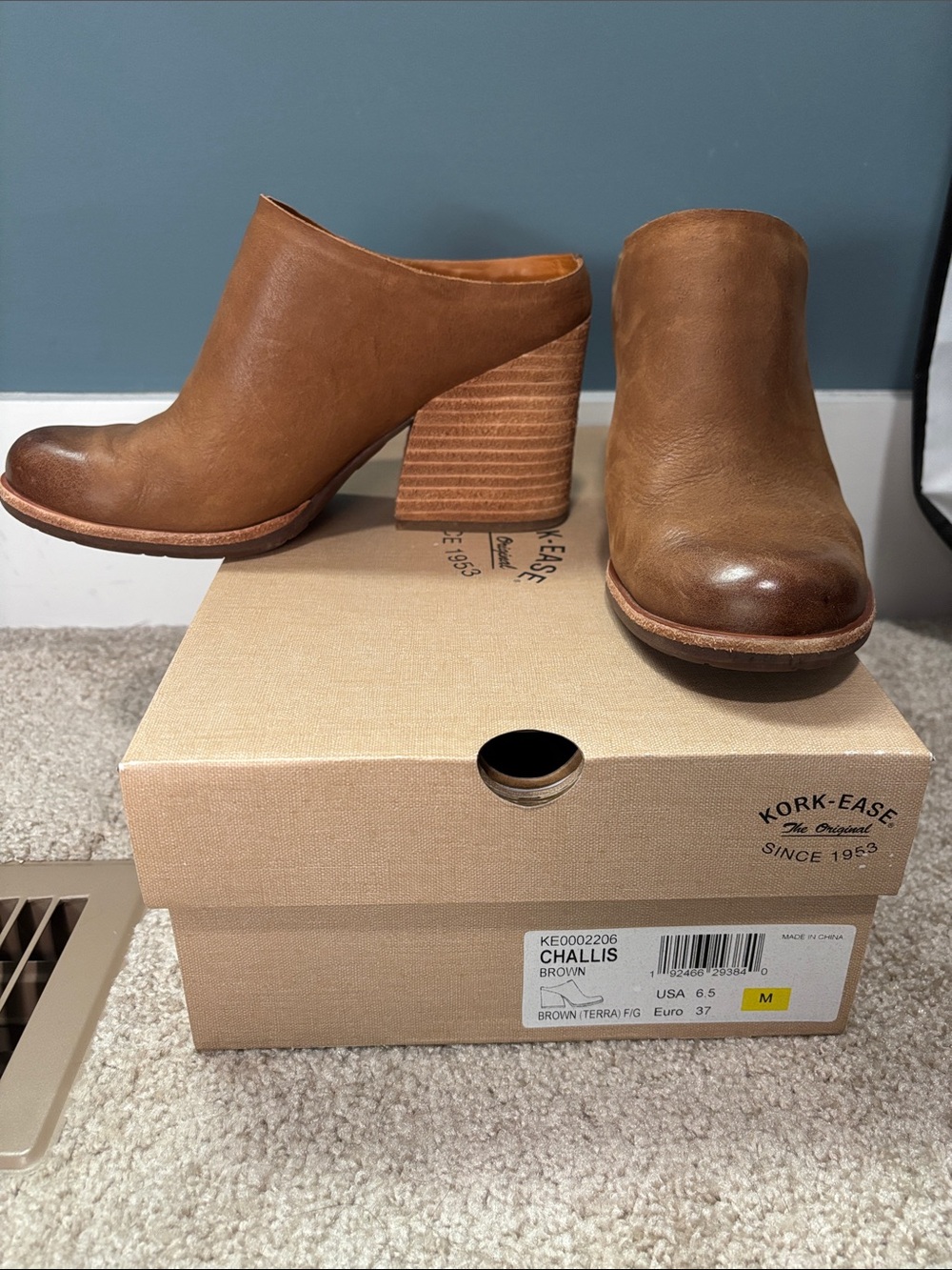 Kork-Ease Brown Leather Stacked Heel Mule- Challis